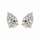 PEAR SOLITAIRE DIAMOND STUD EARRINGS - Yellow Gold - Pair 6 CT total