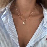 1.5CT PEAR DIAMOND BALL CHAIN NECKLACE - worn