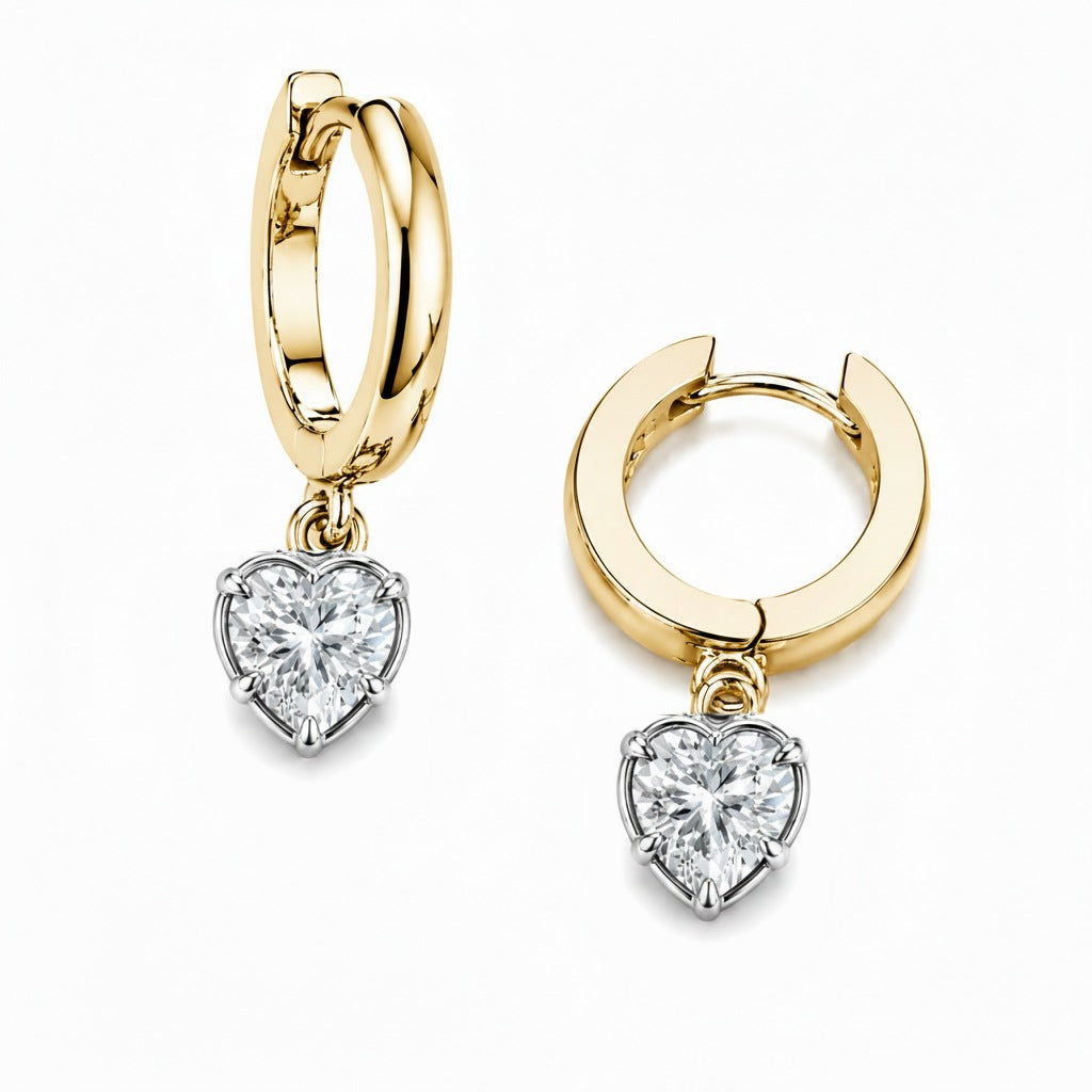 TWO-TONE BOLD BEZEL HEART SHAPE DIAMOND DROP 0.5CT - Yellow Gold with White Rhodium Heart