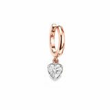 TWO-TONE BOLD BEZEL HEART SHAPE DIAMOND DROP 0.5CT - Rose Gold with White Rhodium Heart - Single earring