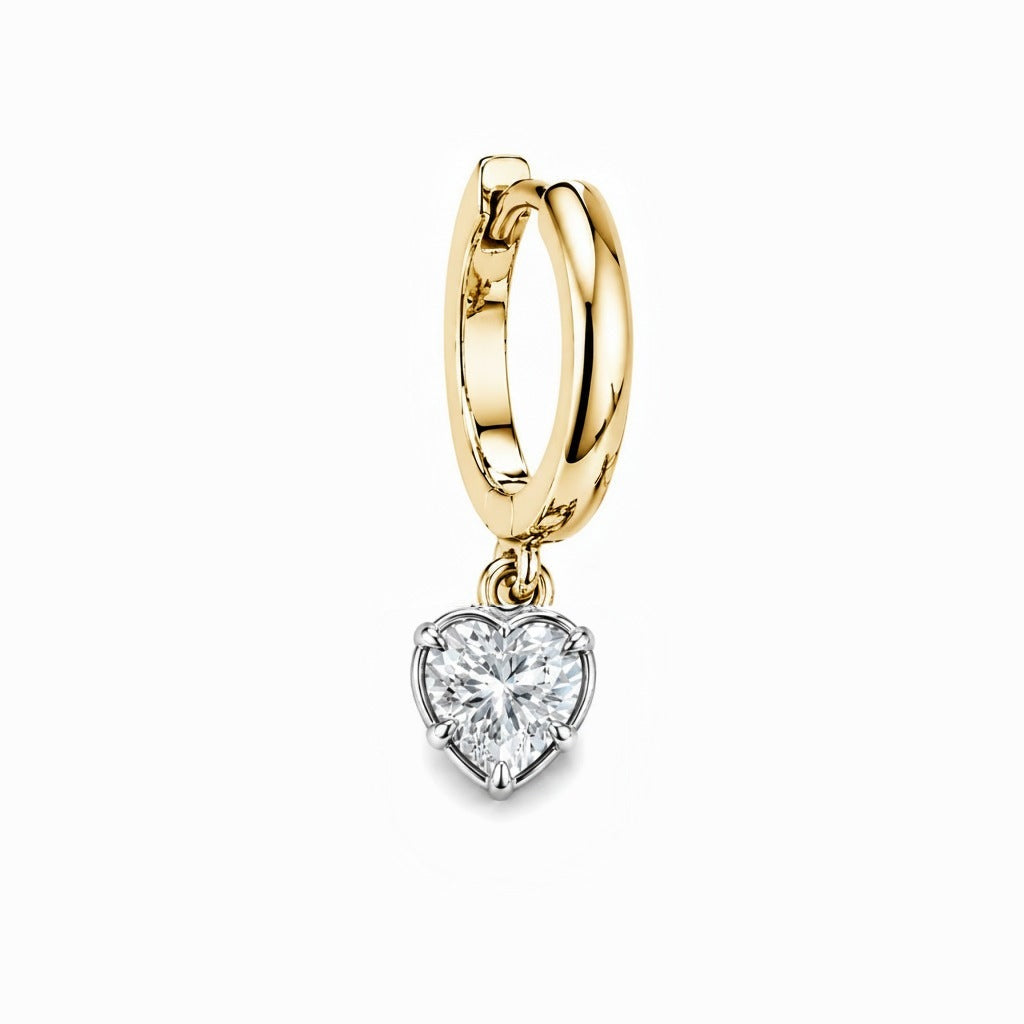TWO-TONE BOLD BEZEL HEART SHAPE DIAMOND DROP 0.5CT - Yellow Gold with White Rhodium Heart - Single earring