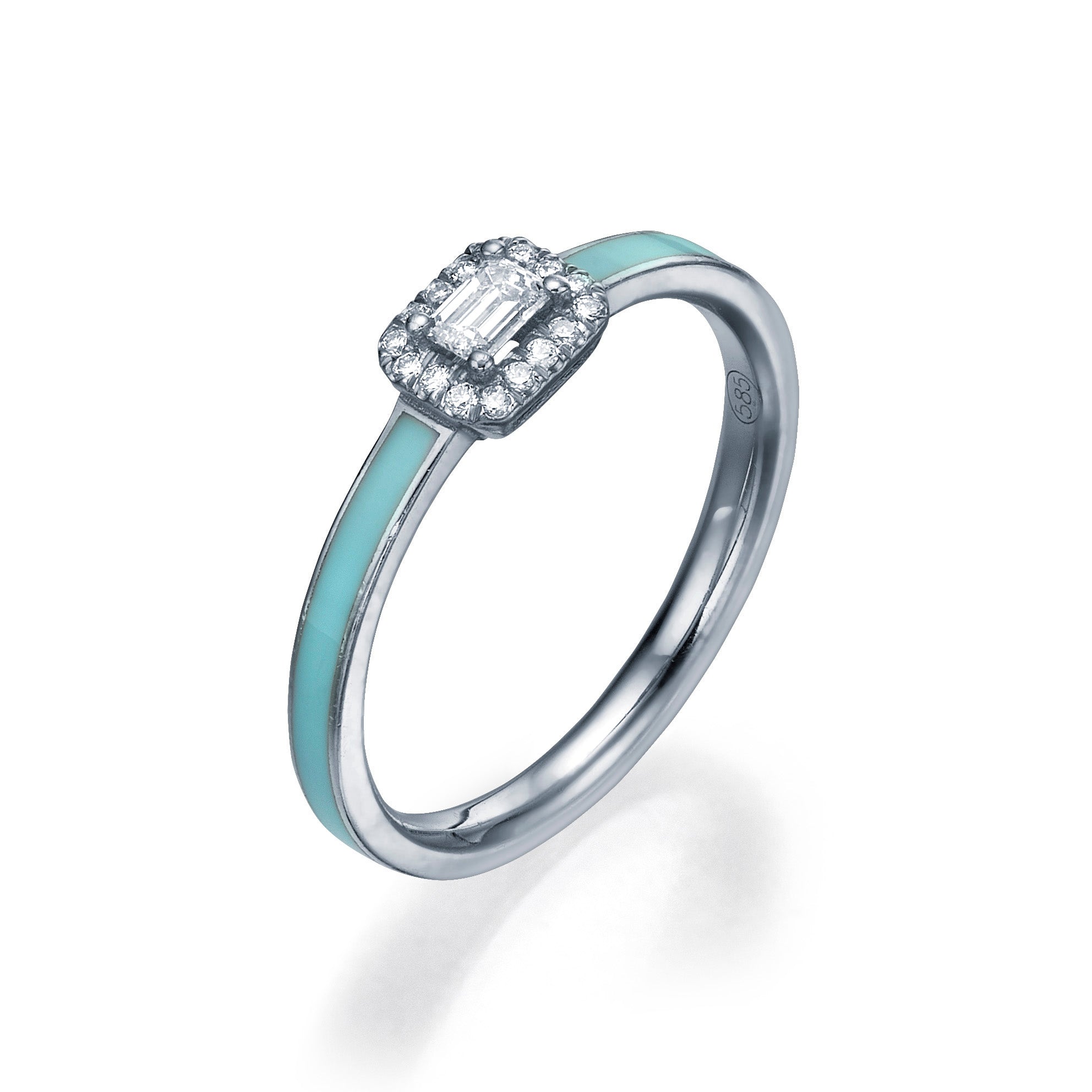 EMERALD DIAMOND PAVE AND ENAMEL RING