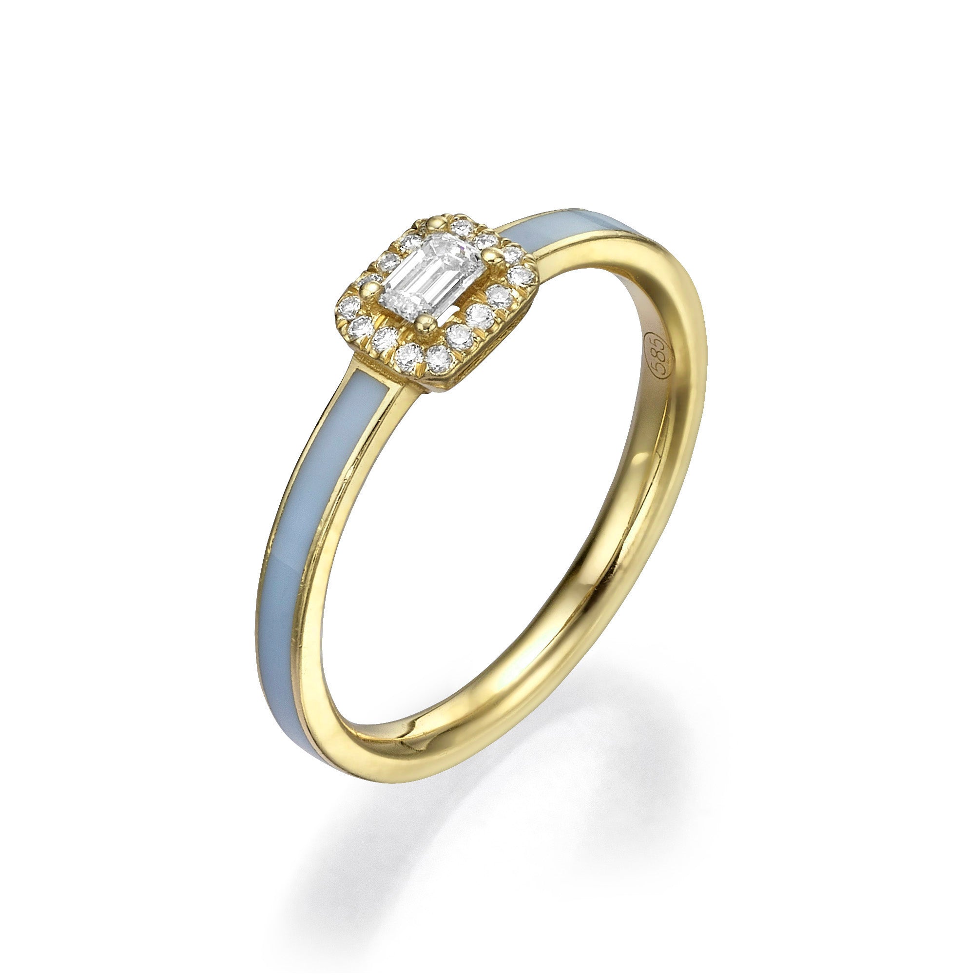 EMERALD DIAMOND PAVE AND ENAMEL RING